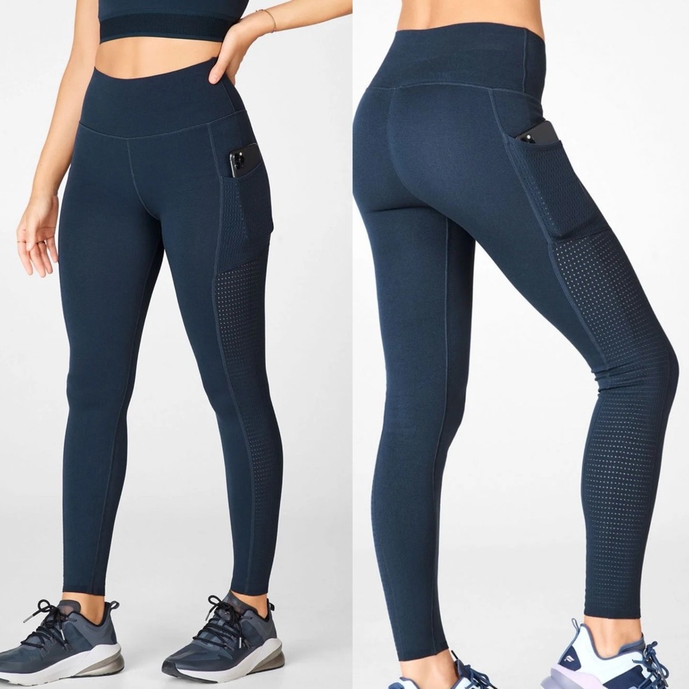 FABLETICS SculptKnit High RIse Navy Leggings with Pockets Small